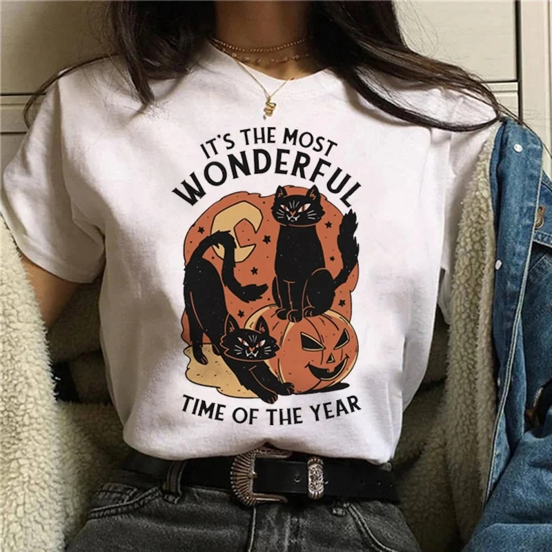 Street Fashion Asian - Cartoon Halloween Kat T-Shirt Zomer Ademende