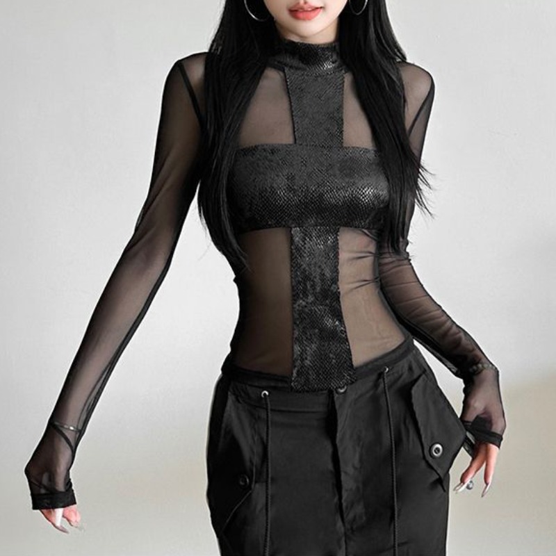 Mesh Top Layering - Amerikaanse stijl mesh bodysuit met lange