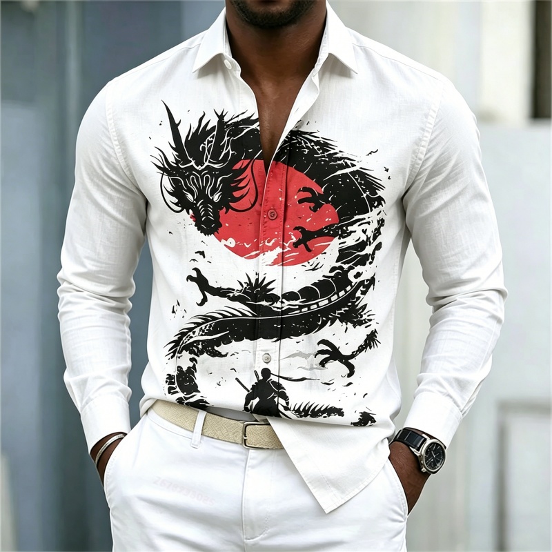 Street Fashion Us - 2026 Nieuw Herenoverhemd Wit Zwart Rood