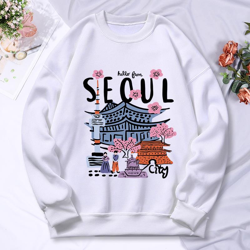 Street Fashion Seoul - Seoul Mooi Landschap Afdrukken Dames Capuchon