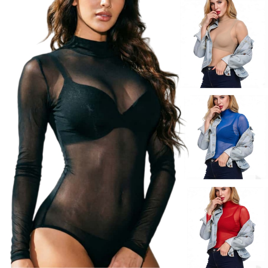 Mesh Top Layering - FREEAUCE NIEUWE Lange Mouw Een-stukken Sheer