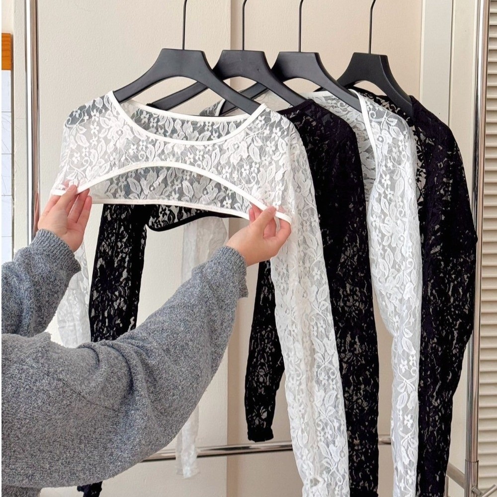 Mesh Top Layering - Stijlvolle effenkleurige kanten tops met lange