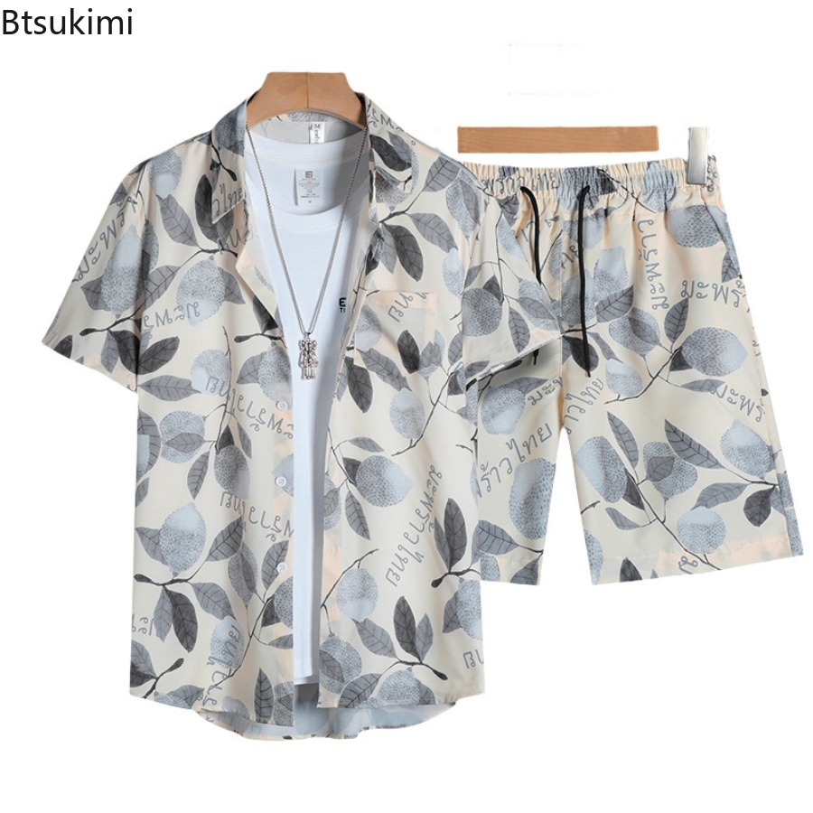 Street Fashion Us - 3D-geprint heren overhemdset met korte mouwen,
