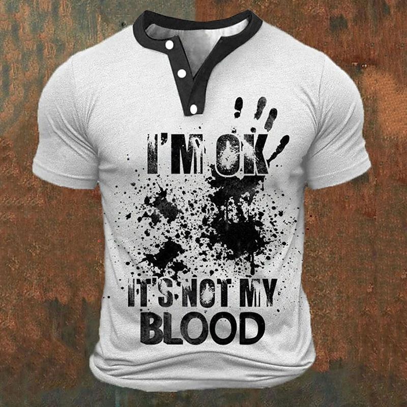 Street Fashion Clothing - Grappige 3D-letterprint heren Henley shirts zomer