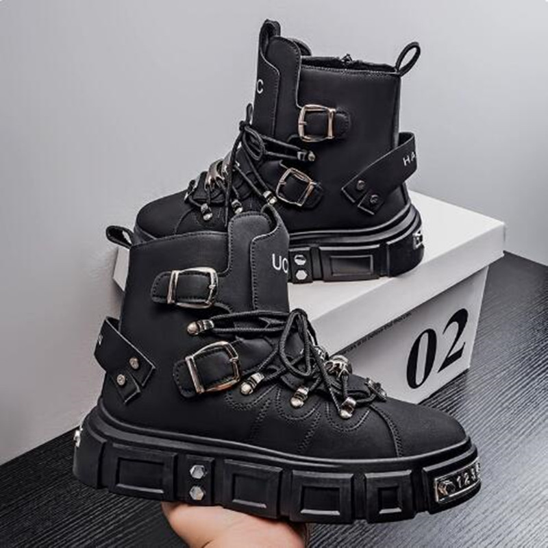 Luxe rivet zwarte hoge sneaker - Street Fashion Luxury recensie en prijs